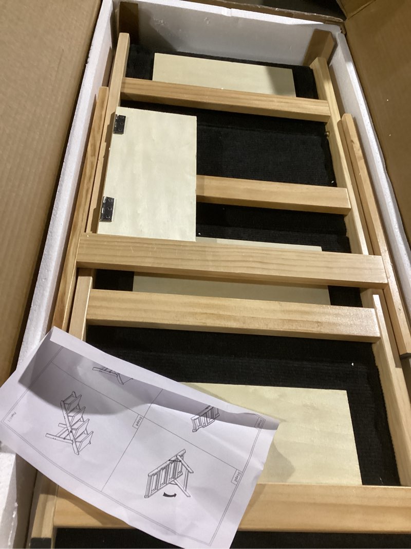 Condition photo showing New/Like New for mewang wood pet stairs & ramp for small/medium dogs and cats, aging pets – 2-in-1 foldable, portable, non-slip pet ladder for tall beds, couches,cars–holds up to 220 lbs (31.5" l x 17.2" w x 25.0" h) 4 steps – for standard & high beds (23–31 in) 1 31.5" l x 17.2" w x 25.0" h