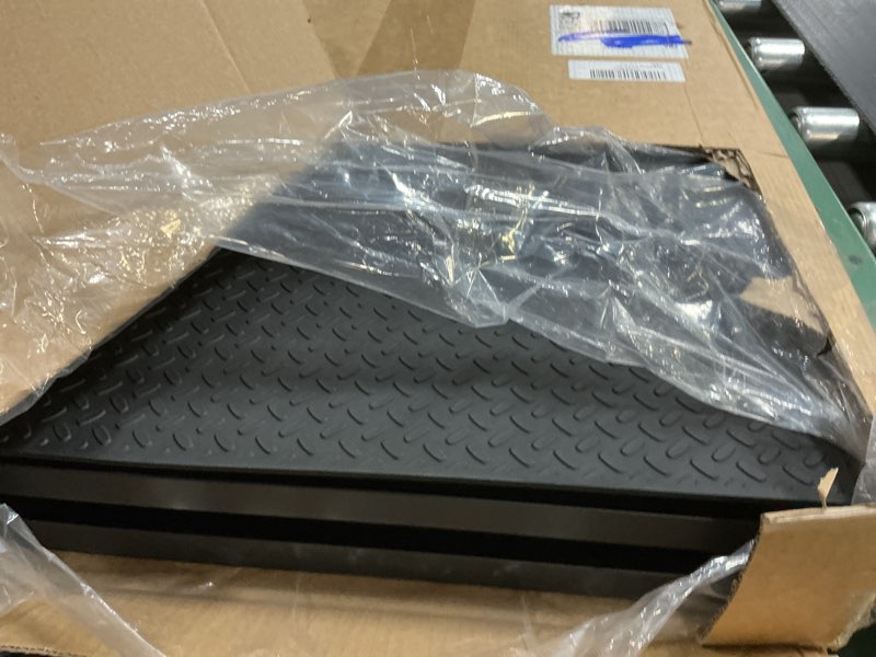 Condition photo showing As Is for 71" extra long dog ramp for large dogs, heavy duty metal frame pet ramp for high suvs, trucks and cars, portable folding travel dog ramps with safety latch, supports up to 350lbs