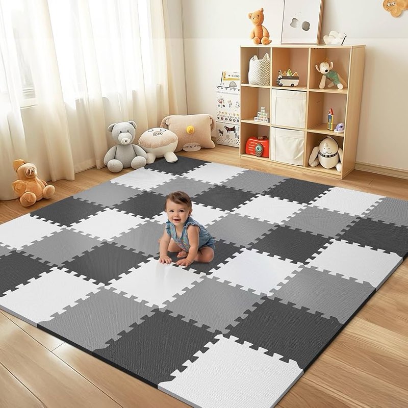 36pcs baby play mat for floor, foam floor tiles for kids with interlocking, squares foam puzzle carp