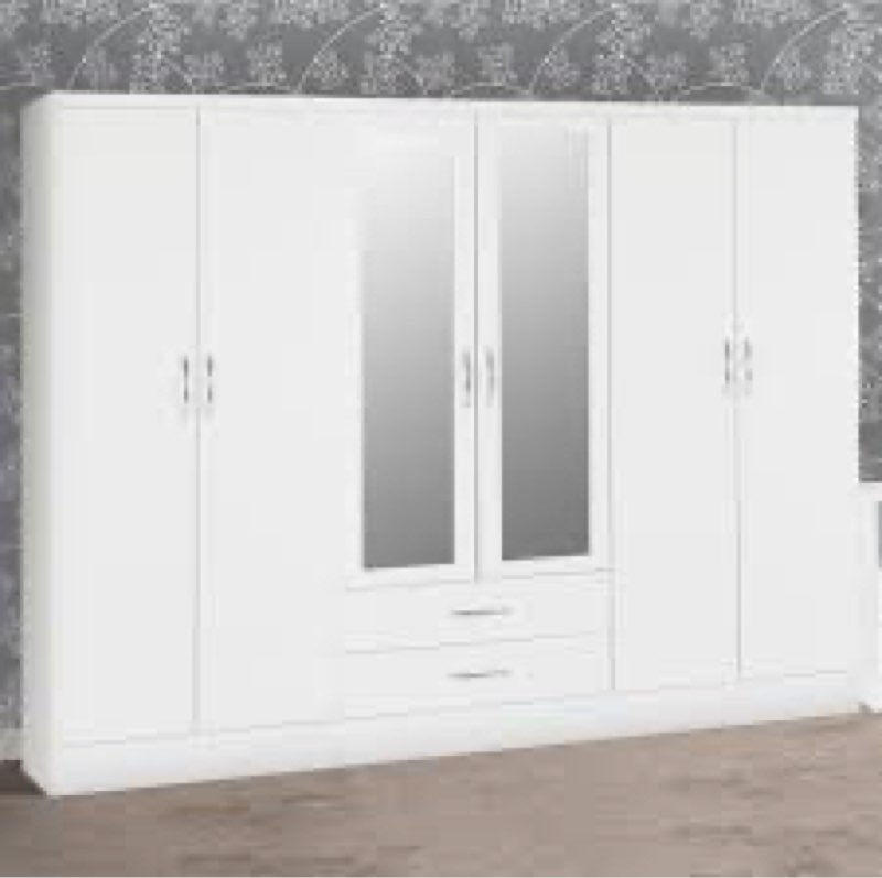 Gaytes Armoire 72.12'’ H 45.66'’ W with 3 Doors Wardrobe High Gloss 2 Mirrors 2 Drawers 4 Storage Spaciousness INCOMPLETE 