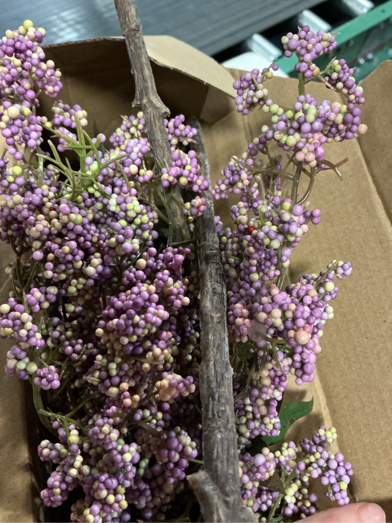 Condition photo showing Good Condition for zeyune 3 pcs artificial purple berry stem 35 inch spring faux flowers picks branches fake realistic sedum stem spray for wedding holiday seasonal farmhouse mantel harvest diy home decorations 3 purple