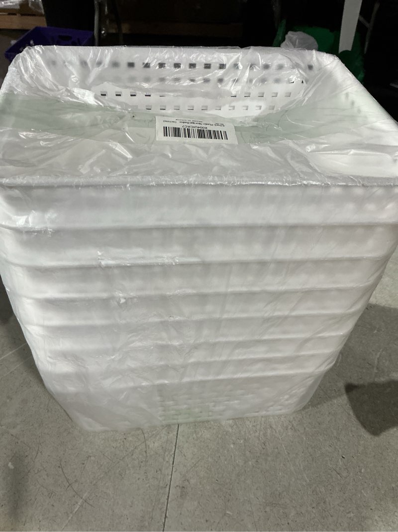 Condition photo showing Good Condition for 8 pack white storage baskets, plastic woven organizer baskets, stackable shelf baskets for closet, pantry & bathroom