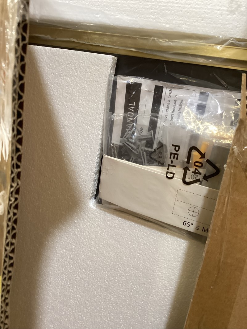 Condition photo showing Good Condition for mirror full length 64"x21" full body floor mirror with stand, shatterproof glass, aluminum alloy frame, free standing wall mounted or leaning rectangle mirrors for bedroom living room entryway matte gold 64"l x 21"w rectangular