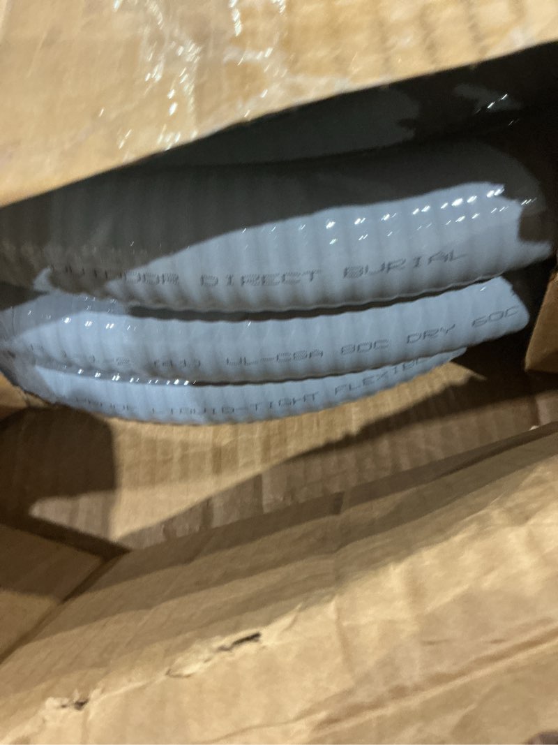 Condition photo showing Good Condition for sealproof 1-1/4 inch non-metallic liquid-tight conduit and connector kit, 25 foot made in usa flexible electrical conduit type b with 4 straight and 2 90-degree conduit connector fittings, 1.25" dia 1-1/4 inch x 25 ft