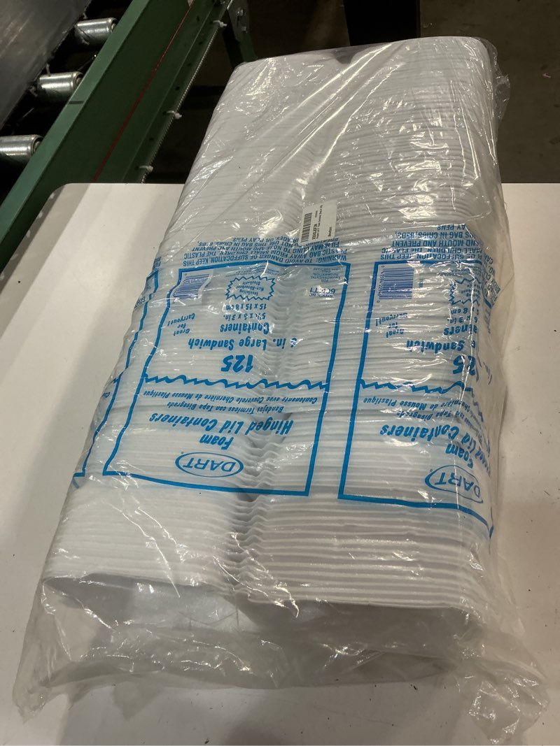 Condition photo showing New/Like New for hinged lid 6" foam container (bag of 125)