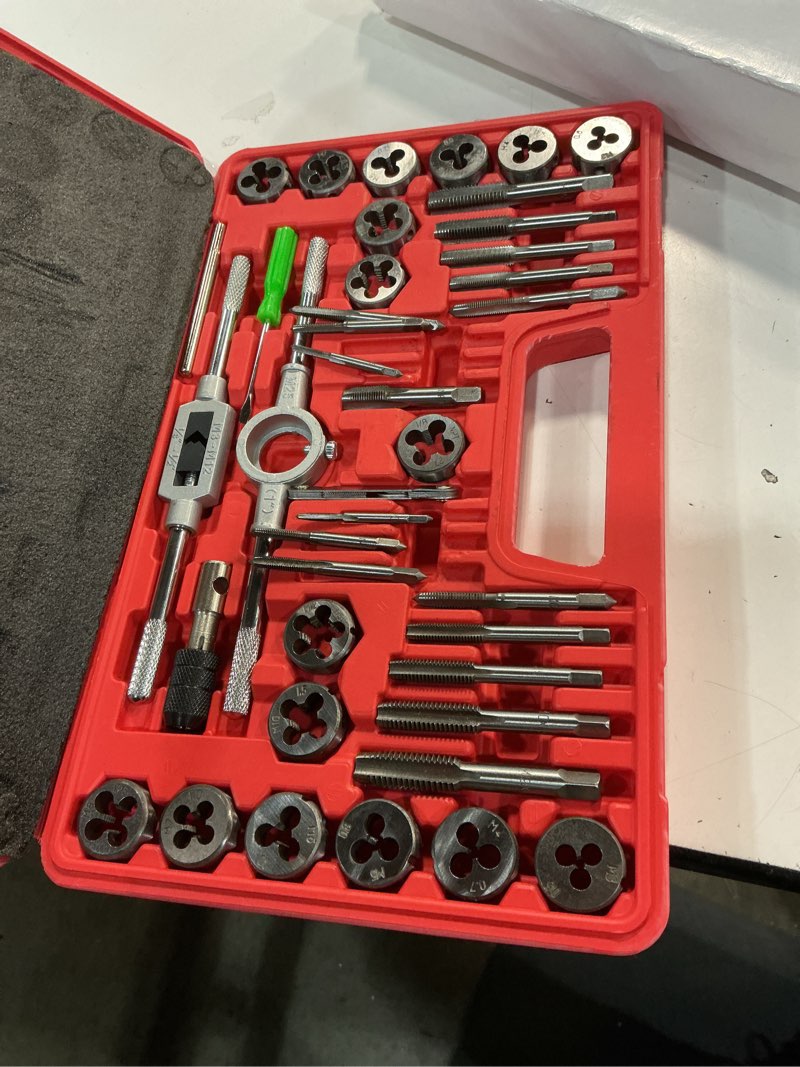 Condition photo showing Good Condition for 40pcs tap and die set, metric screw threads m3, m4, m5, m6, m7, m8, m10, m12, both coarse and fine types | essential threading tool kit with complete handles, accessories and case 40 pcs