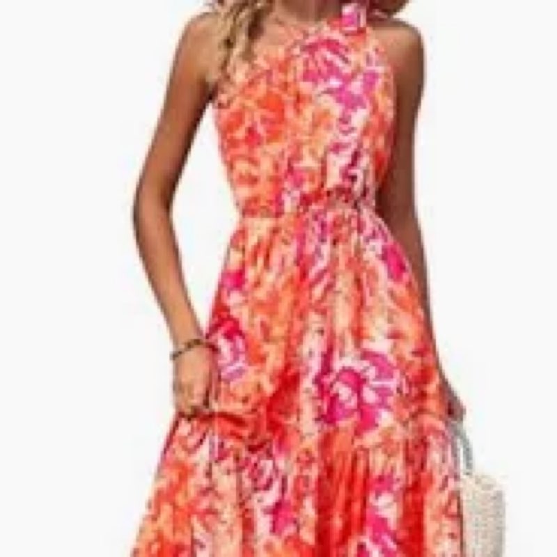 PRETTYGARDEN Women's Summer Floral Maxi Dress Knot One Shoulder Sleeveless Ruffle Flowy Boho Beach W