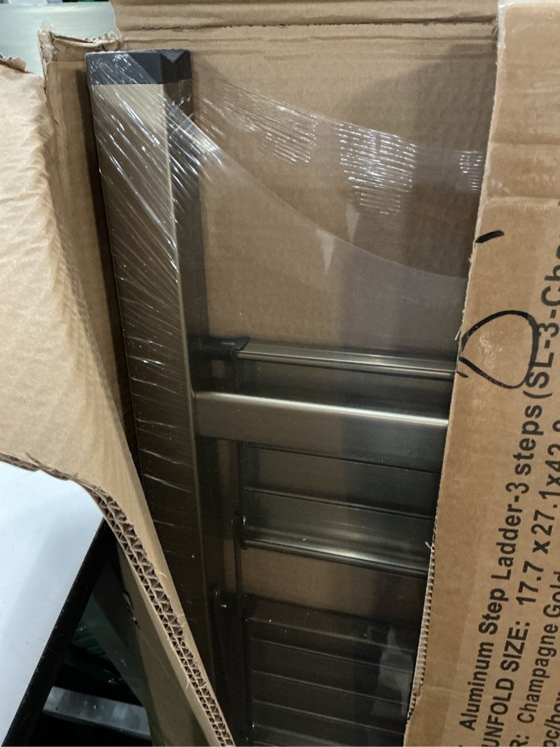 Condition photo showing New/Like New for Step Ladder Folding 3-Step Champagne Gold Finish Aluminum Foldable Step Ladders,Anti-Slip for Home & Kitchen Office 330 lbs Champagne Gold Finish 3 Step-standard