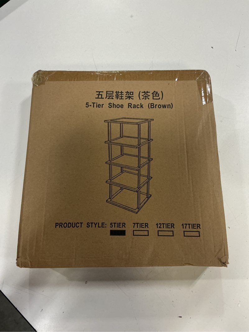 Condition photo showing New/Like New for vertical shoe rack - tall narrow shoe rack organizer for small spaces,5 tier bamboo shoen shelf for entryway,closet,corner,doorway,skinny shoe shelf space saving shoe storage,free stackable diy brown 5-tier