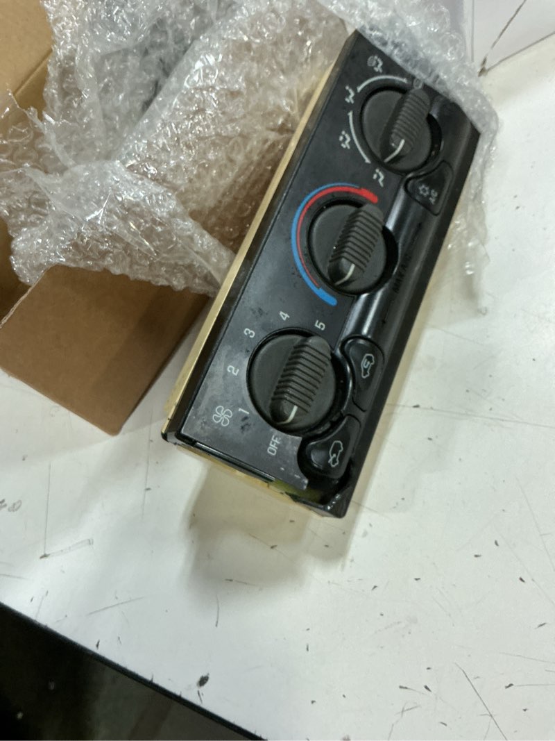 Condition photo showing As Is for front climate control module compatible with 1999-2002 chevy silverado tahoe suburban, gmc sierra yukon, cadillac escalade. ac control panel without rear window defogger replace 599-266