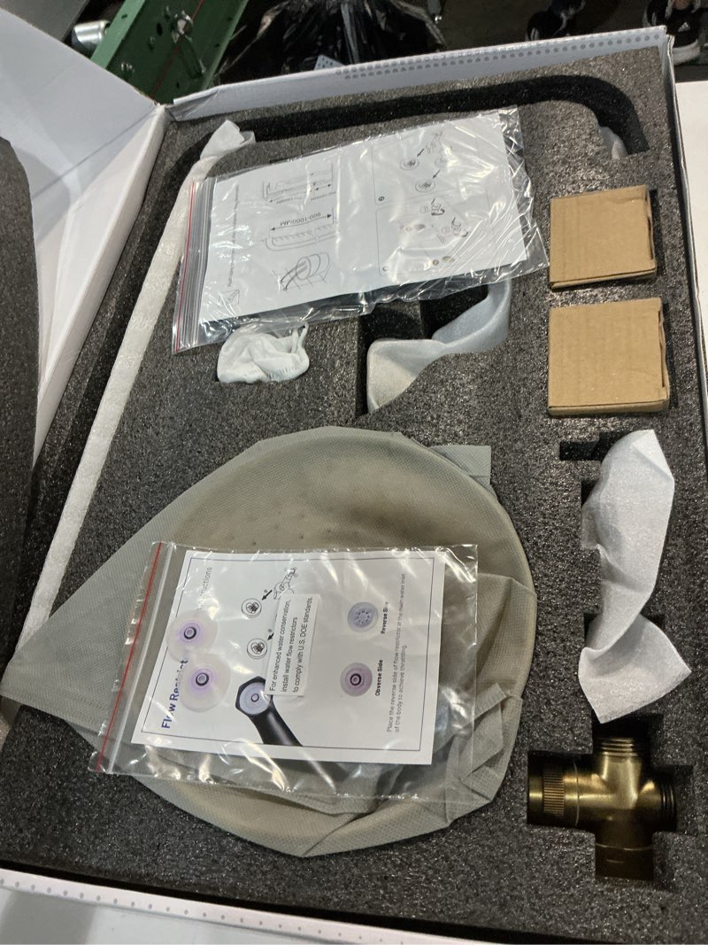 Condition photo showing Good Condition for bwe exposed bathroom shower faucet set antique brass bathroom shower faucet triple functions 8 inch rainfall shower head handheld spray with tub spout exposed shower system double handle