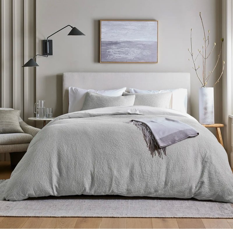 quince organic luxe honeycomb duvet cover set king/cal king light grey 