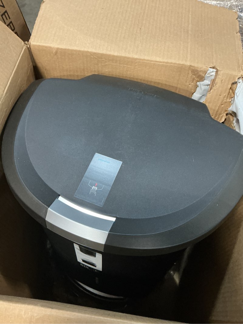 Condition photo showing As Is for simplehuman 50 liter / 13 gallon semi-round kitchen step trash can with secure slide lock, black plastic