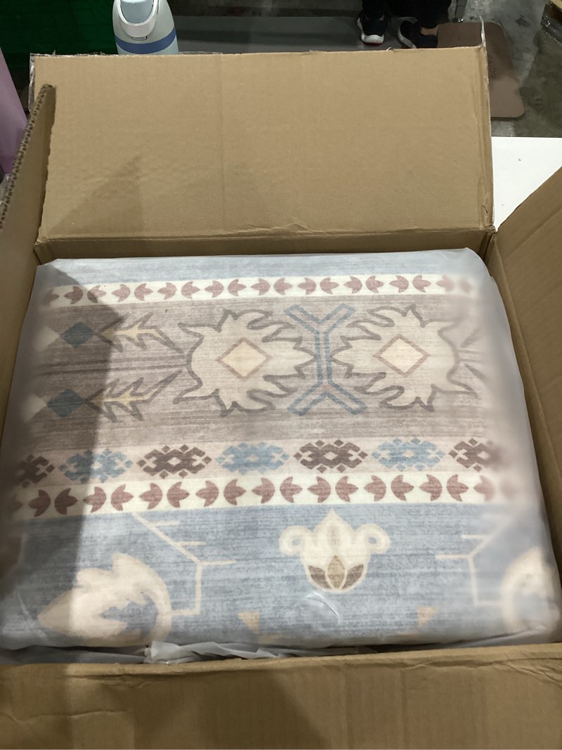 Condition photo showing Good Condition for witshock 8x10 area rugs for living room, washable non slip rugs for bedroom dining room office, soft low pile stain resistant oriental distressed vintage carpet for farmhouse home decor - blue&brown 8' x 10' (rectangular) light blue&brown
