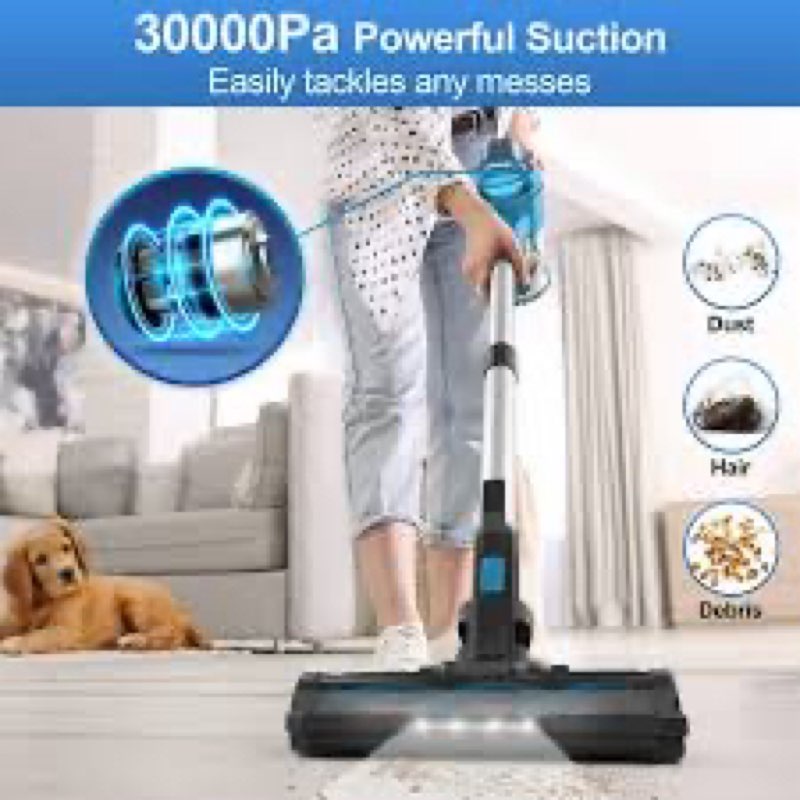 inse 30kpa 300w cordless vacuum cleaner with 2 batteries,rechargeable brushless stick vacuum for 90mins runtime 6-in-1 lightweight powerful cordless vacuum for carpet hard floor pet hair
