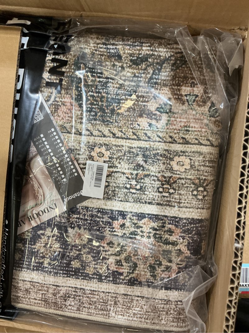 Condition photo showing Good Condition for witshock 8x10 large rugs for living room - boho modern vintage moody retro antique neutral - low pile washable non-slip - rug for bedroom dining room nursery kids playroom indoor decor, olive&brown 8' x 10' (rectangular) olive green&brown