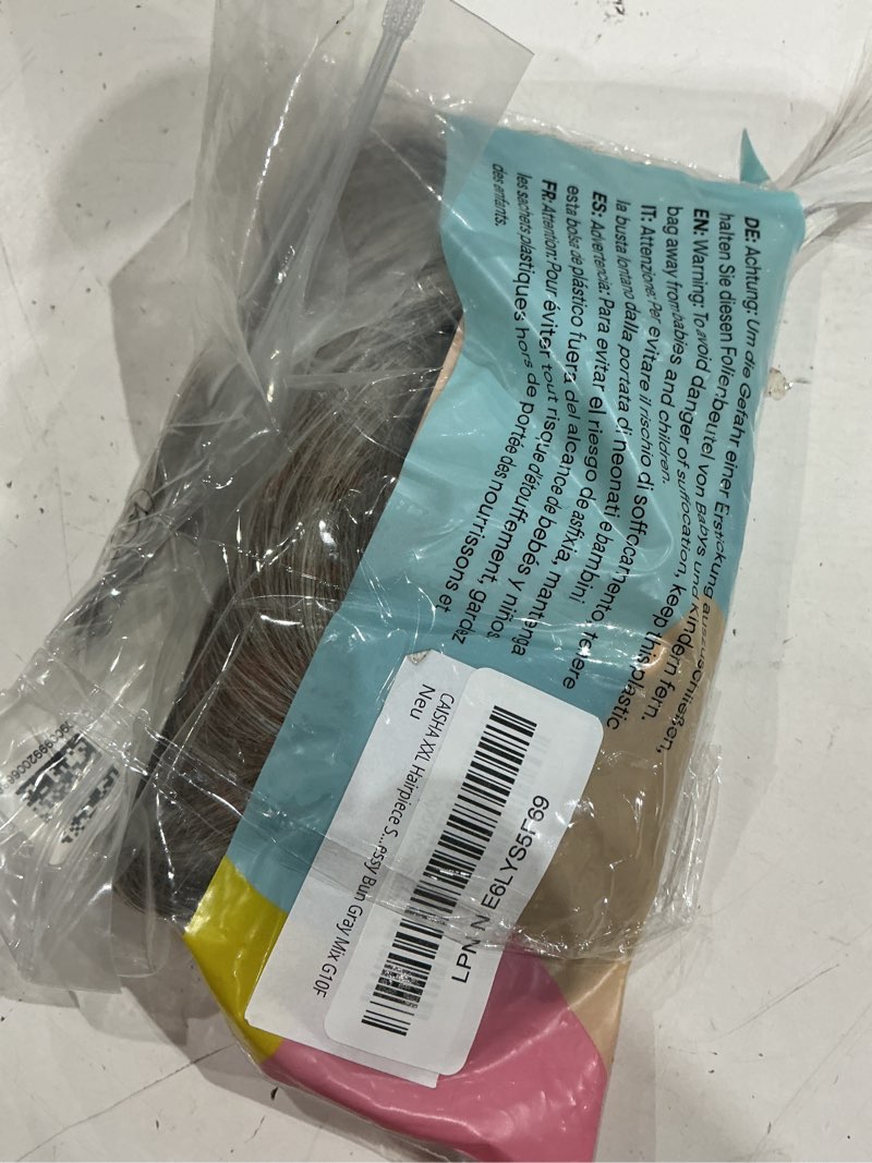 Condition photo showing As Is for caisha xxl hairpiece scrunchie updo voluminous slightly wavy messy bun gray mix g10f gray mix #9t60b g10f
