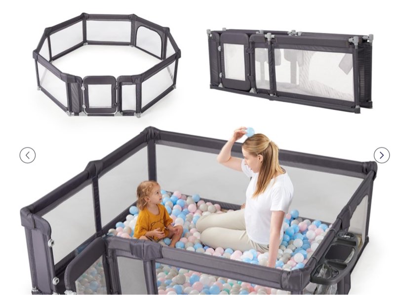 Sweeby Foldable Baby Playpen, 79x71 Playpens for Babies and Toddlers Extra Large Play Yard with Door Baby Fence with Gate and Indoor & Outdoor Play Pen,Darkgrey