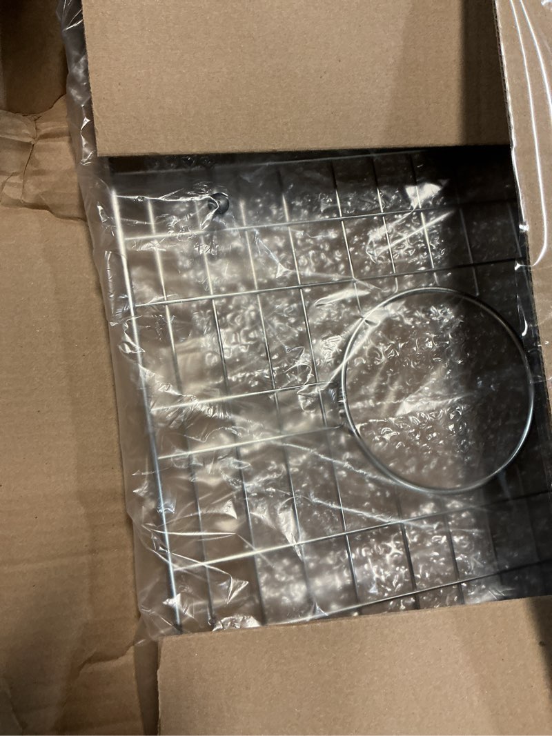 Condition photo showing Good Condition for sink protector grid 26-1/16" x 14-1/16", centered drain with corner radius 3-1/2", 304 stainless steel material centered drain 26-1/16" x 14-1/16" centered drain