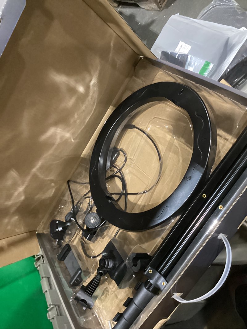 Condition photo showing As Is for emart 10" ring light with 55" extendable tripod stands and phone holder, dimmable led circle round light for selfie camera photography/makeup/youtube video/vlogging/live streaming 10 inches
