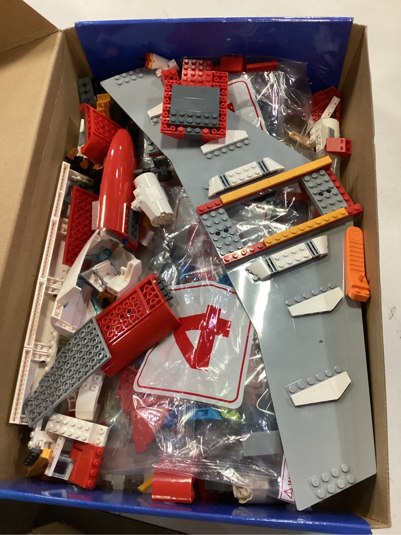 Condition photo showing As Is for HOGOKIDS 2 Style City Airplane Building Set with LED Light - Plane Building Blocks Switch Passenger Cargo Projectile Toy with 3 Cars, Planes Model Toys Valentines Gifts for Kids Boys Girls Age 6-12+