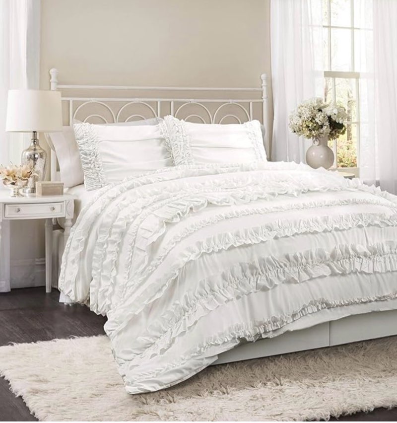 lush décor belle 3 piece ruffled quilt - white - twin quilt set