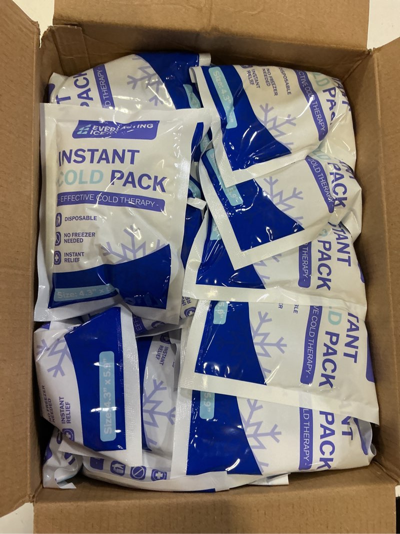 Condition photo showing New/Like New for 25 pack - instant cold packs - instant ice packs for injuries | disposable cold compress ice pack for pain relief, swelling, inflammation, sprains, toothache - cold pack for athletes