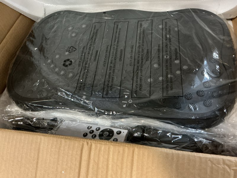 Condition photo showing New/Like New for vibration plate exercise machine, lymphatic drainage machine for weight loss, lymphatic drainage & muscle recovery, multiple speeds with bluetooth & remote, max user weight 330lbs pure black
