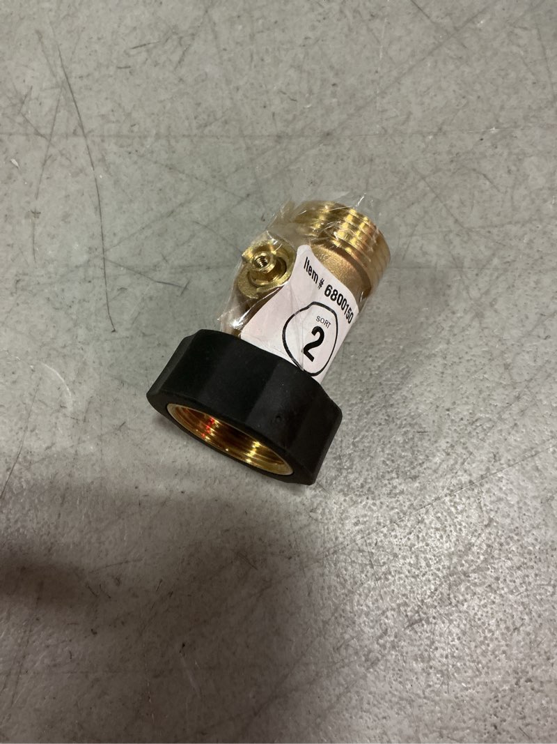 Condition photo showing As Is for kobalt brass 1 -way restricted -flow water shut-off