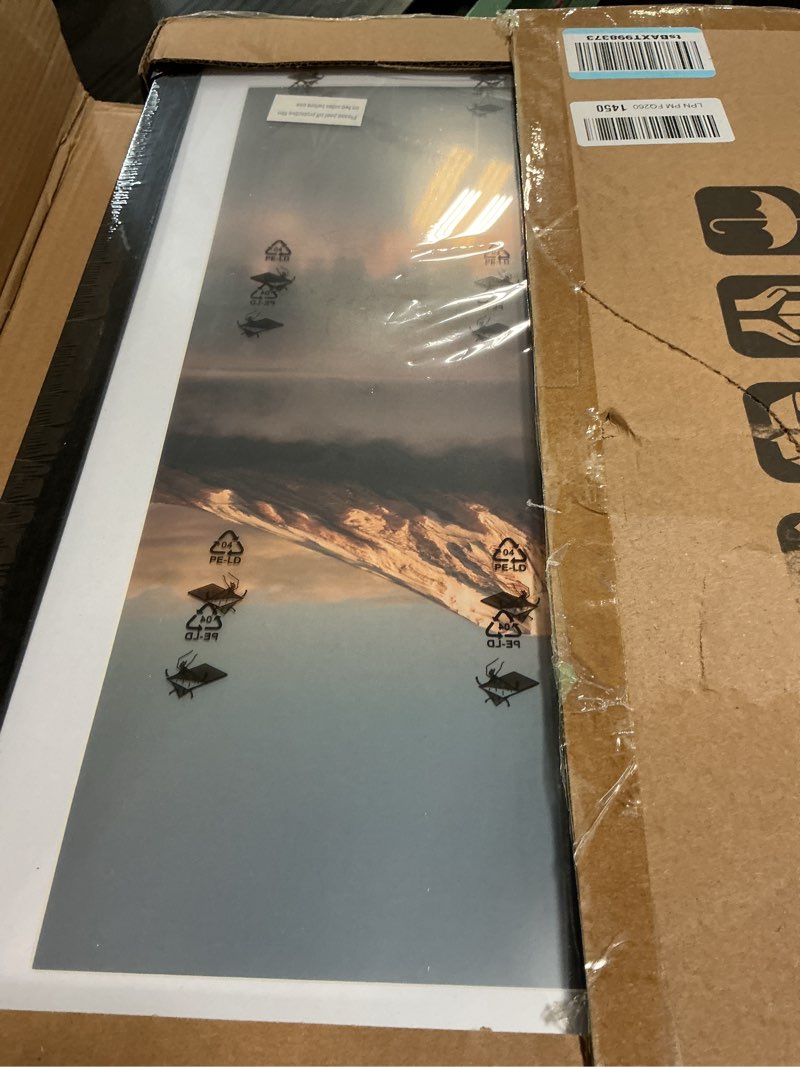 Condition photo showing Good Condition for 14x20 poster frame, display pictures 12x18 with mat or 14x20 without, wall hanging frames, black, 3 pack black 14x20