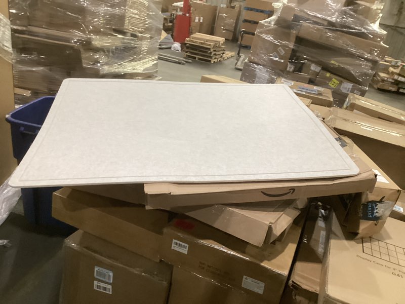 Condition photo showing As Is for large bulletin board - 48 x 36 inches, decorative felt pin board for wall - 4' x 3' foldable photo display board with self-adhesive tape, includes 20 push pins - oatmeal oatmeal 48×36 inches