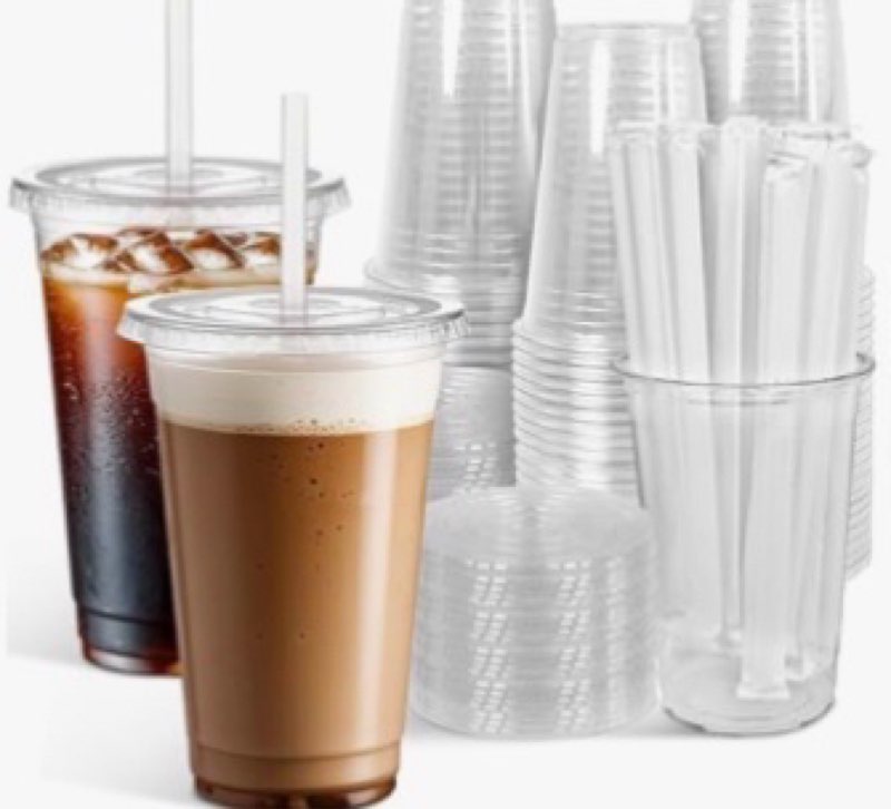 ginkgo 100 pack - 16 oz clear plastic cups with lids and straws, leak-proof & sturdy, disposable ice