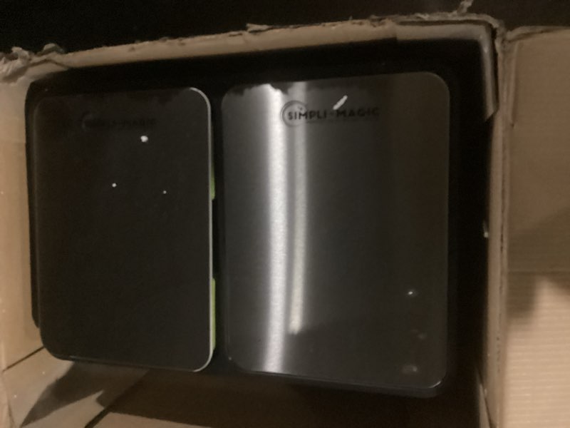Condition photo showing As Is for simpli-magic dual compartment trash can with separate foot pedals rectangular stainless steel trash bin  60 l