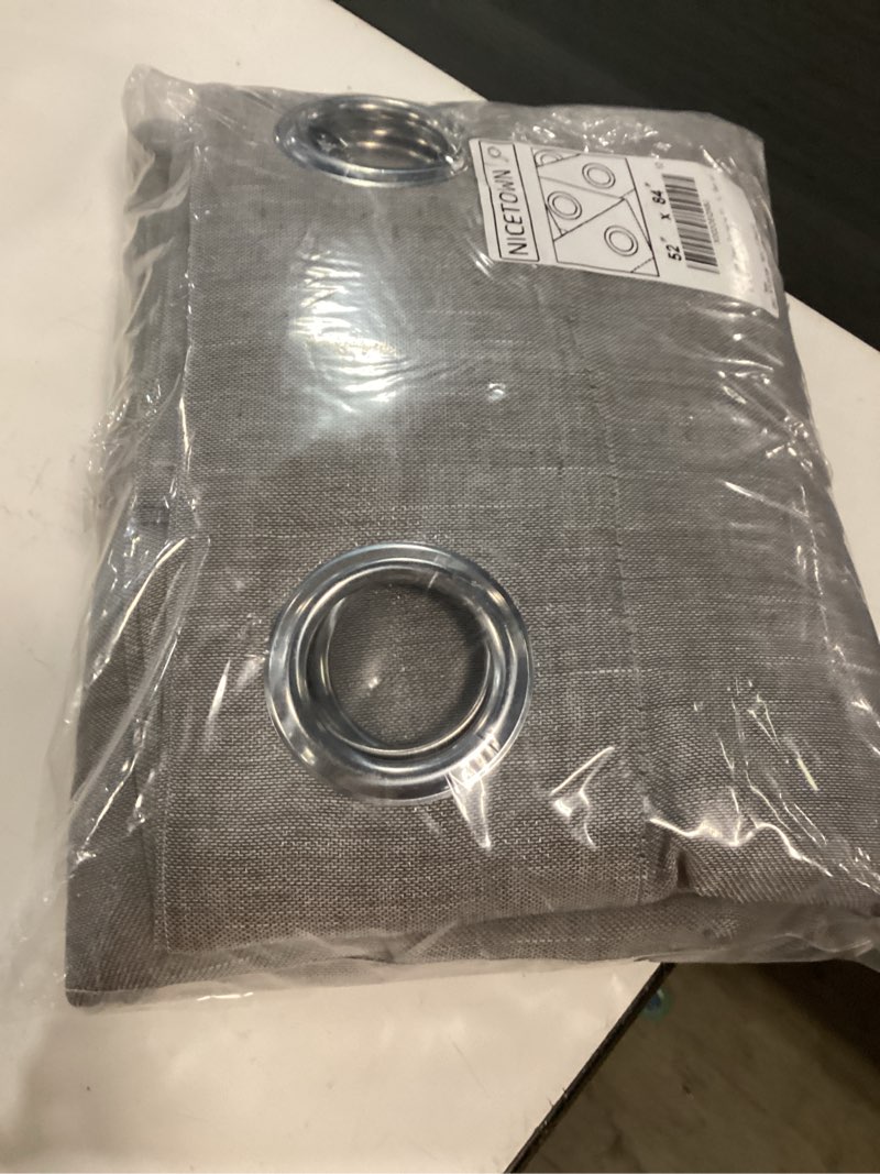 Condition photo showing New/Like New for nicetown sheer curtains flax texture for bedroom, vintage grommet top linen textured semitransparent privacy window treatment light filter for living room, 52" w x 84" l, set of 2, charcoal grey 52"w x 84"l (pack of 2) charcoal grey
