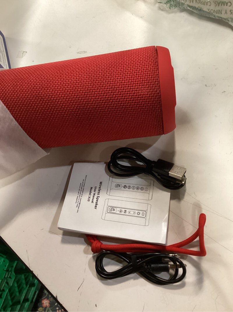 Condition photo showing Good Condition for Ortizan Portable Bluetooth Speaker: IPX7 Waterproof, 24W Loud Sound, Deep Bass, Bluetooth 5.3, LED Lights, Wireless Stereo Pairing, 30H Playtime, for Home/Outdoor/Party/Beach, Birthday Gift (Red) Bright Red