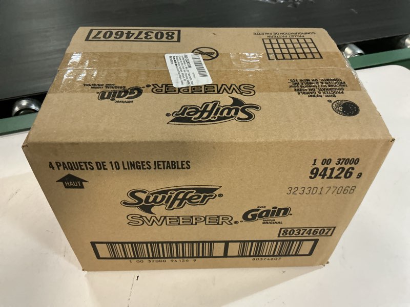 Condition photo showing New/Like New for Swiffer Sweep + Mop, Dry Pads Refill, Floor Cleaner for Dirt, Dust, Hair, Cleaning Cloths for Mopping Home, Bathroom, Kitchen, All Purpose Multi-Surface Floor Wipes, Heavy Duty, Gain, 40ct