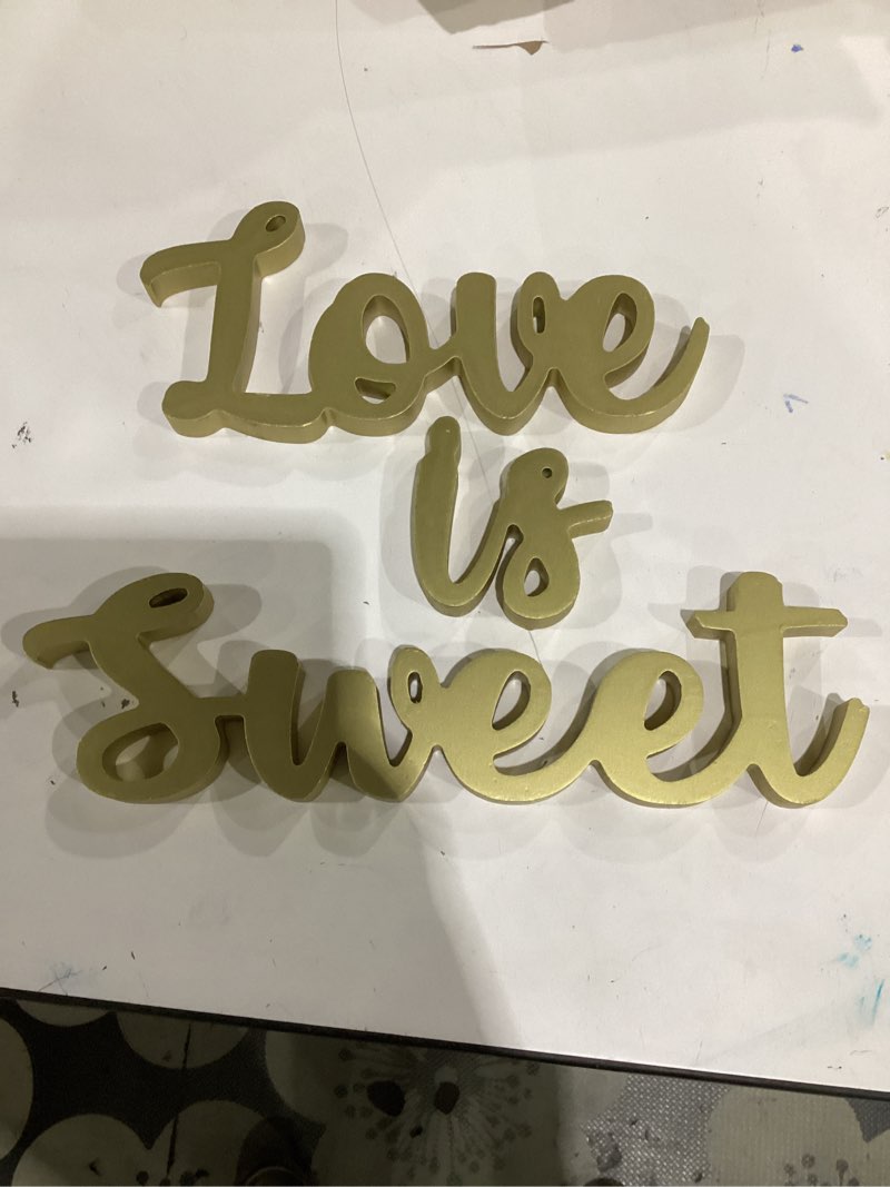 Condition photo showing Good Condition for love is sweet table decor hollow sign wooden love is sweet sign for dessert table freestanding wood is wooden letter top for wedding shelf(gold)