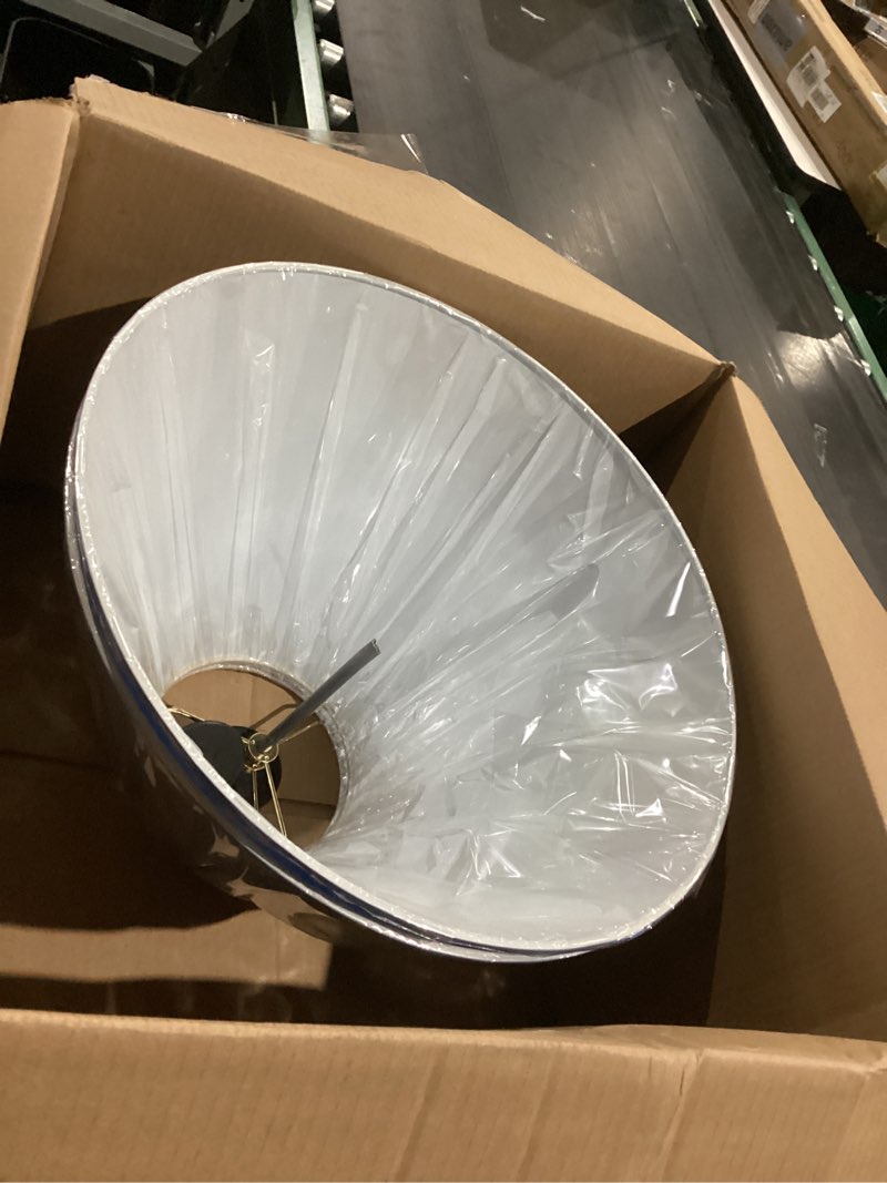 Condition photo showing As Is for Aspen Creative 33029, Hardback Empire Transitional Spider Lamp Shade, Mushroom Pleated Little Boy Blue Faux Silk Fabric, 7" Top x 18" Bottom x 13" Slant Height