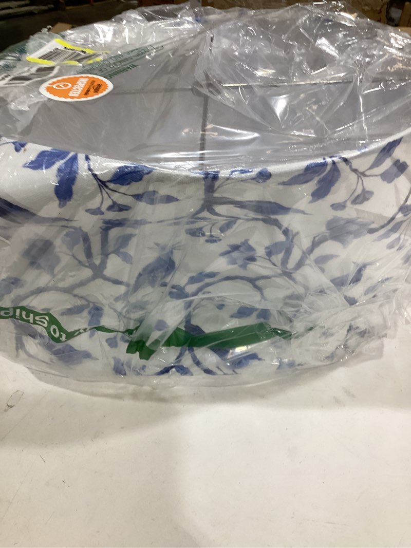 Condition photo showing As Is for premium blue and white floral cylinder drum lamp shade spider fitting 14x14x10 inches