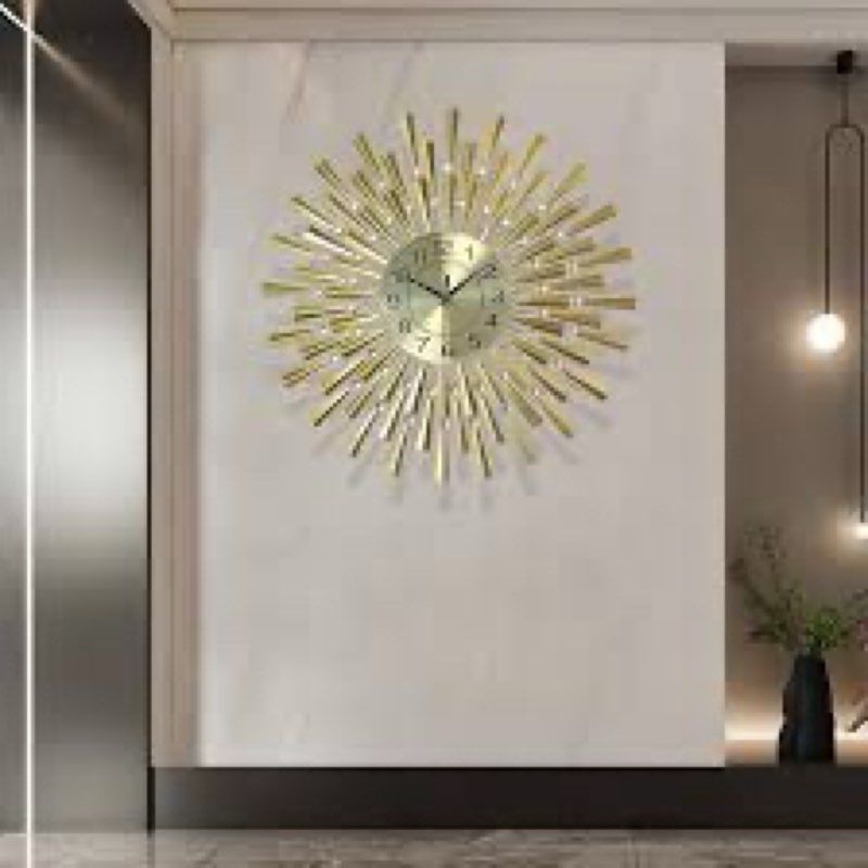 FIXNEO Decorative Gold Wall Clock, Large 27.5 Inch Modern Boho Silent Non-Ticking Battery Operated W