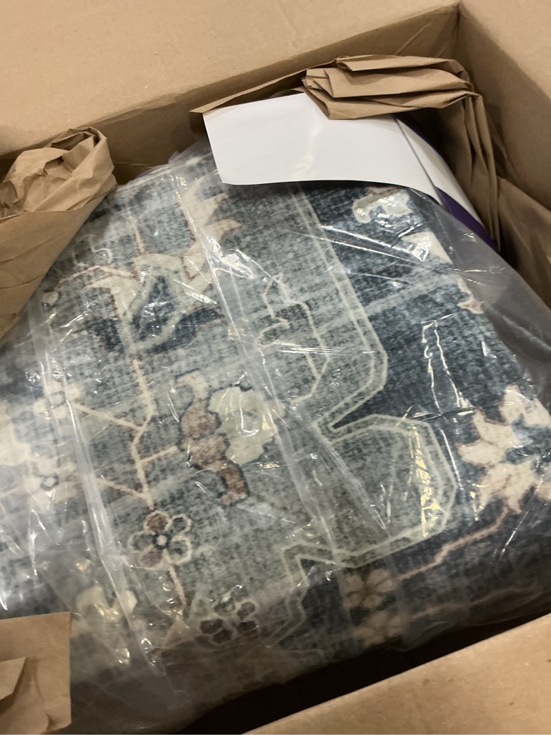 Condition photo showing Good Condition for DEXI Washable Area Rug for Living Room 8x10, Vintage Farmhouse Soft Indoor Large Rugs, Stain Resistant Low Pile Carpet with Non Slip Backing for Dining Bedroom Office, Blue Grey 8' x 10' (Rectangular) Blue Grey