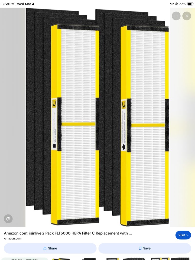 isinlive 2 pack flt5000 hepa filter c replacement with 6 pack activated carbon pre-filters compatibl