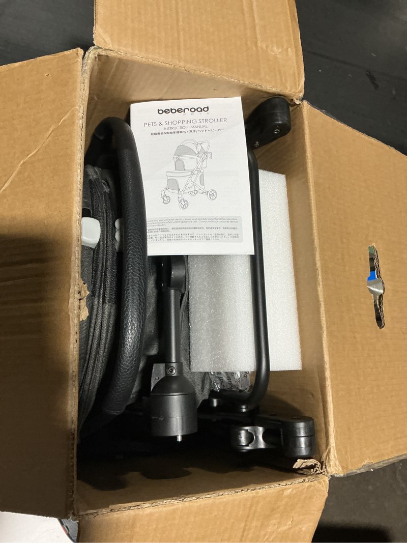 Condition photo showing Good Condition for Beberoad Pets T1 Double Pet Stroller for 2 Small Dogs or Cats Lightweight Foldable Double Cat Stroller with Detachable Carrier (Black) T1-Black