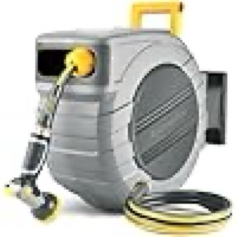 glahoden retractable garden hose reel 5/8 in x 100 ft upgraded uv resistant heavy duty automatic hose reel wall mount 3/4 in brass fitting 9 pattern nozzle any length lock slow retraction 180° swivel