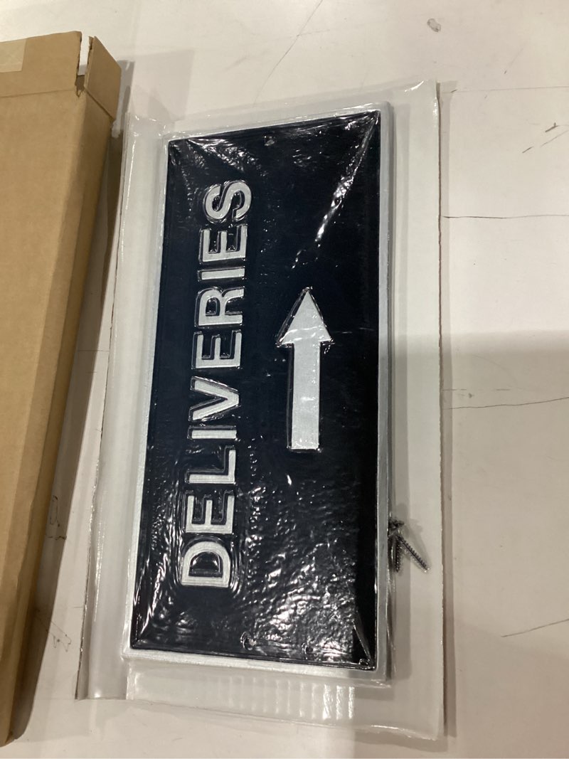 Deliveries with Right Arrow Standard Wall Statement Plaque - Black/Silver