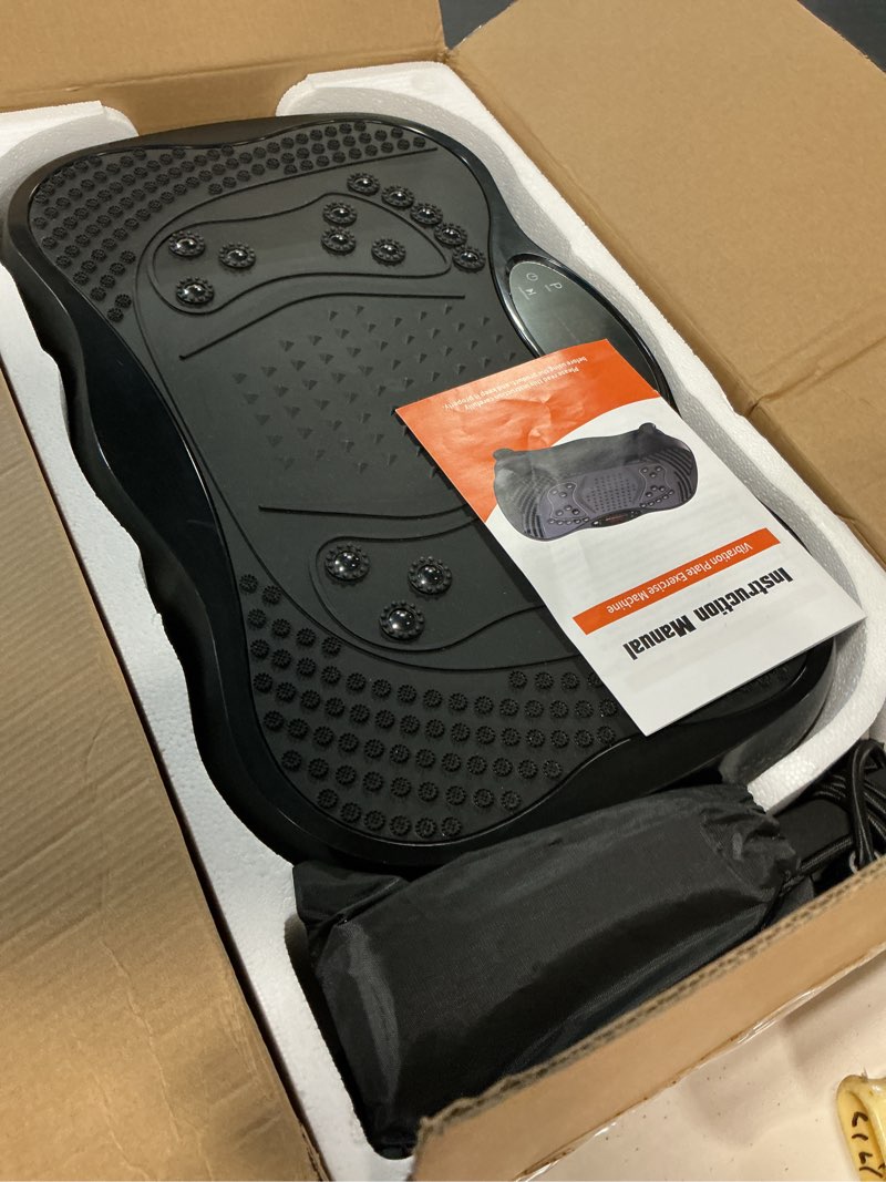 Condition photo showing Good Condition for vibration plate exercise machine, 130 levels full body workout vibrating plate for lymphatic drainage weight loss, 450 lbs capacity shake platform with resistance bands bluetooth for women men