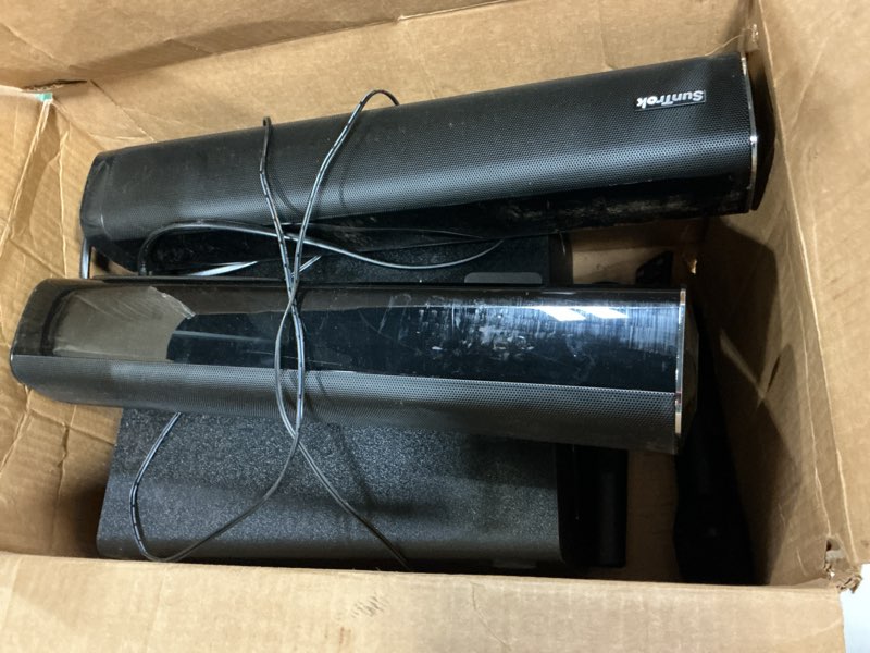 Condition photo showing As Is for karaoke soundbar with subwoofer for tv: sound bar with 2 wireless microphones - home theater surround sound system - bluetooth speaker with remote supports hdmi arc/optical/aux/usb for tv/pc