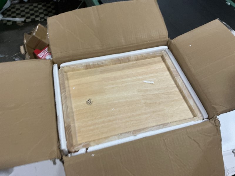 Condition photo showing As Is for 11.7” small narrow nightstand, solid wood nightstand with drawers, natural mid century modern nightstand, small beside table with open storage shelf for bedroom a.natural 11.7*15*18.5 inch