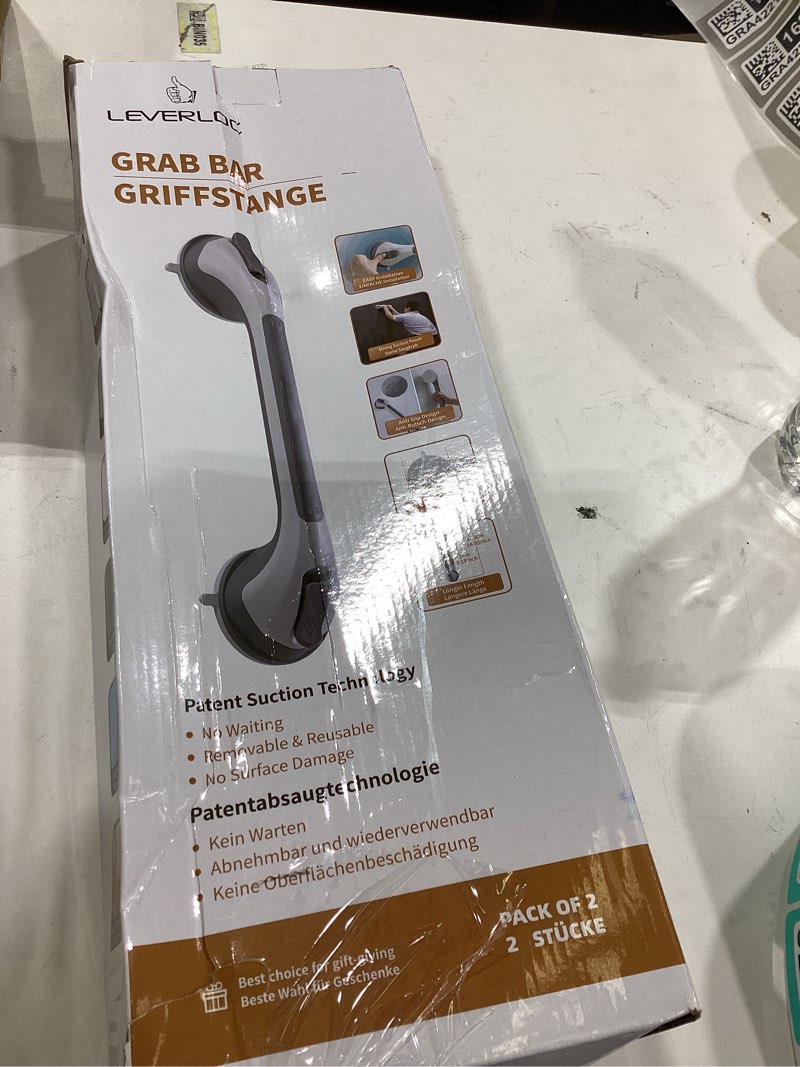 Condition photo showing Good Condition for LEVERLOC 2 Pack Shower Grab Bars for Bathtubs and Showers, Easy to Install Suction Shower Handles for Bathroom Removable Handrails for Seniors Elderly Heavy Duty Safety Grip Waterproof Drill Free Gray 16.8” 2 Set Gray