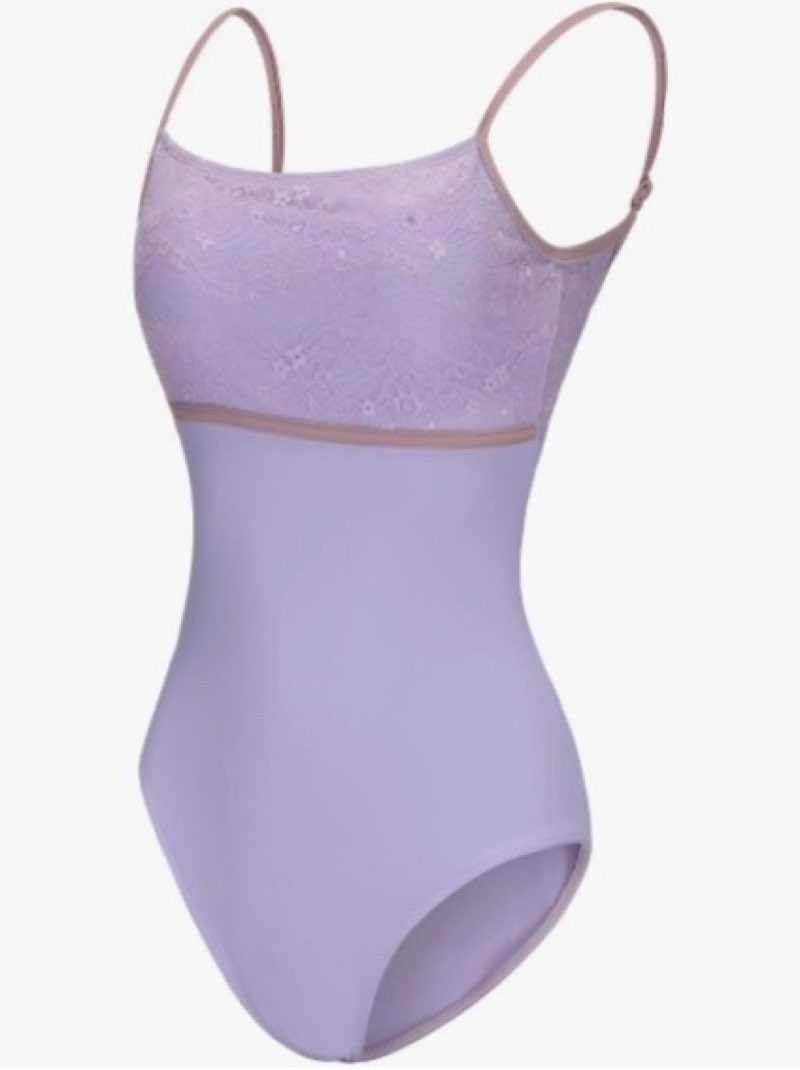 women's camisole ballet dance leotards for adult gymnastics bodysuit with adjustable straps lavender/lace medium